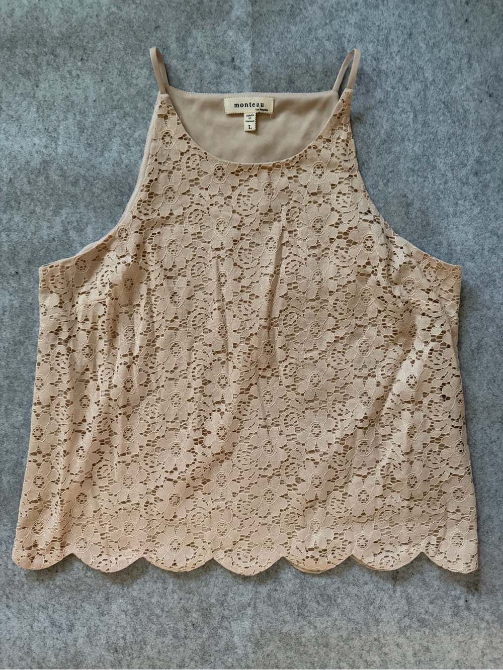 Monteau Nude Floral Lace Halter Camisole